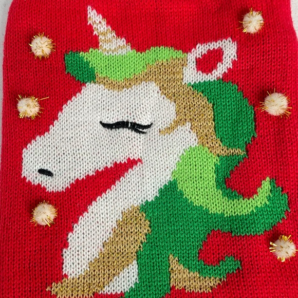 Simply Dog Unicorn Believe Dog Sweater, Red, Green, Small - Picture 3 of 5